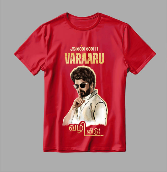 Red Graphic Printed Casual T-Shirt - "Vazhi Vidu" Style
